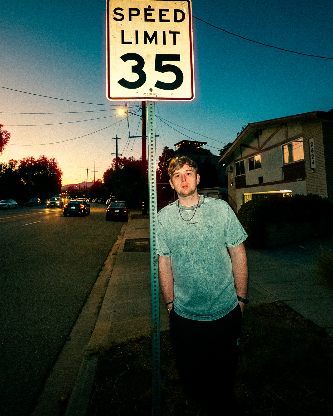 Sunset portrait, suburban street
